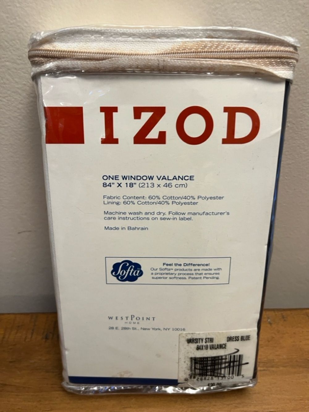 NWT IZOD 2 Window Valances Classic Stripe Navy Blue 84" X 18" Cotton Polyester - Picture 5 of 6